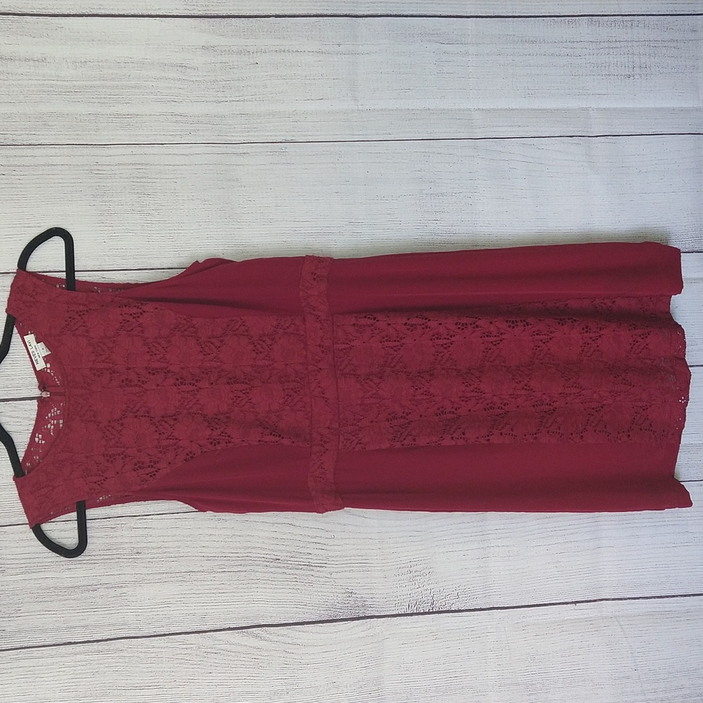 Nieves Lavi lace and solid panel red dress Anthropologie size 8